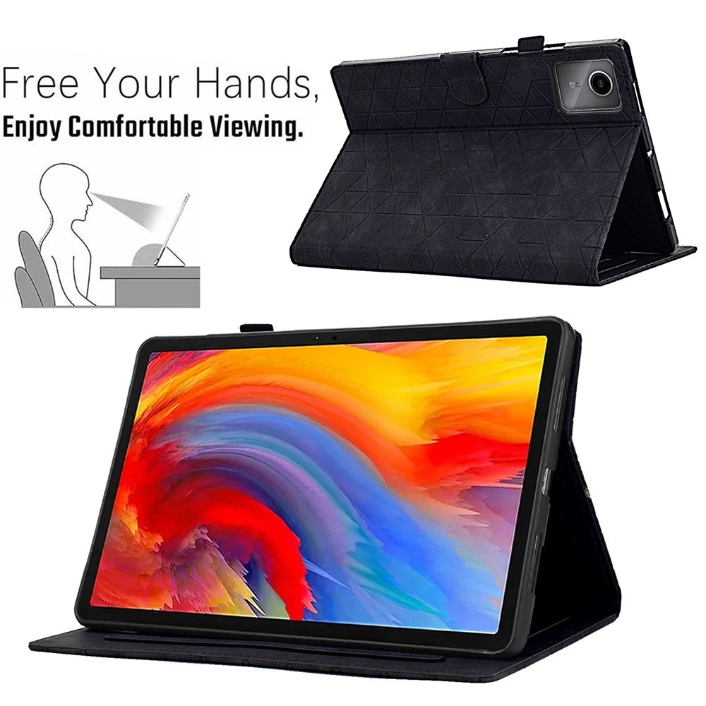 For Lenovo Xiaoxin Pad 11 2025 Case Card Slots Stand Rhombus Auto Wake / Sleep Leather Cover - Black