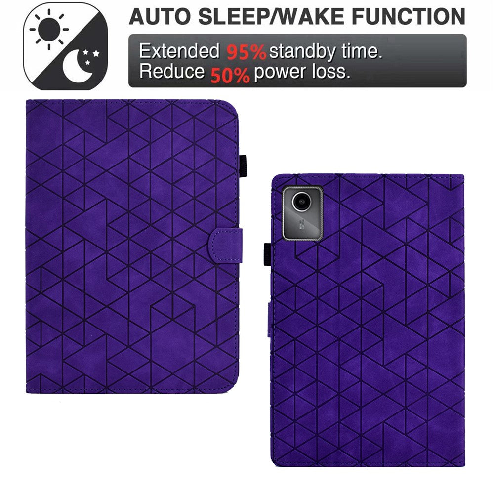 For Lenovo Xiaoxin Pad 11 2025 Case Card Slots Stand Rhombus Auto Wake / Sleep Leather Cover - Purple