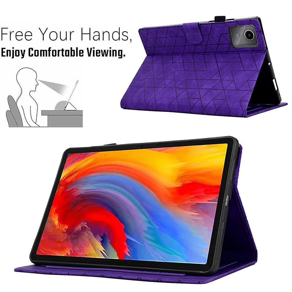 For Lenovo Xiaoxin Pad 11 2025 Case Card Slots Stand Rhombus Auto Wake / Sleep Leather Cover - Purple