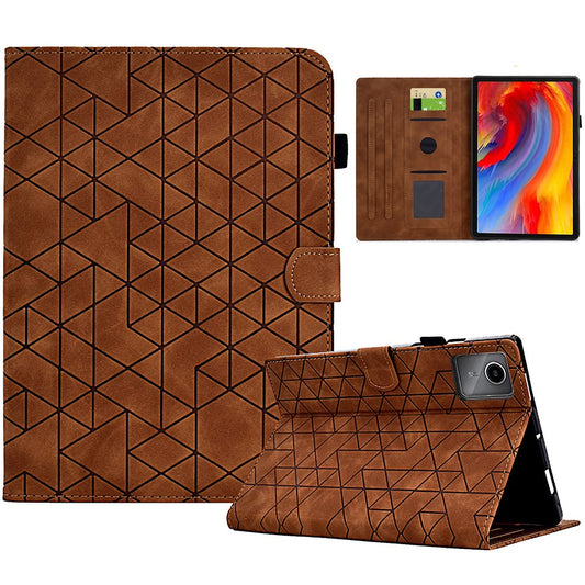 For Lenovo Xiaoxin Pad 11 2025 Case Card Slots Stand Rhombus Auto Wake / Sleep Leather Cover - Brown