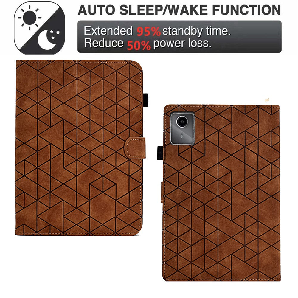 For Lenovo Xiaoxin Pad 11 2025 Case Card Slots Stand Rhombus Auto Wake / Sleep Leather Cover - Brown