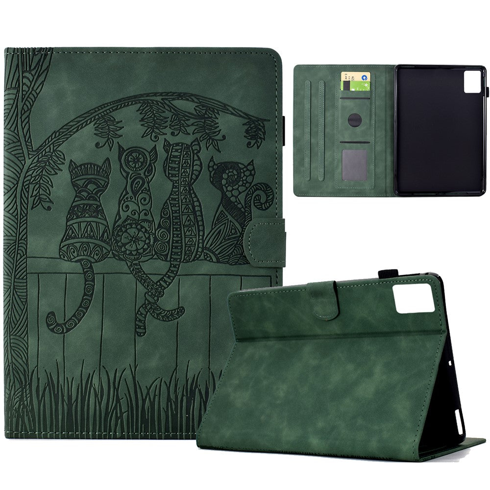 For Lenovo Xiaoxin Pad 11 2025 Case Cats Imprinted PU Leather Card Slots Tablet Cover - Green