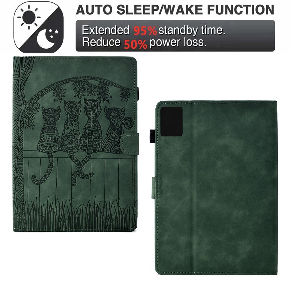 For Lenovo Xiaoxin Pad 11 2025 Case Cats Imprinted PU Leather Card Slots Tablet Cover - Green