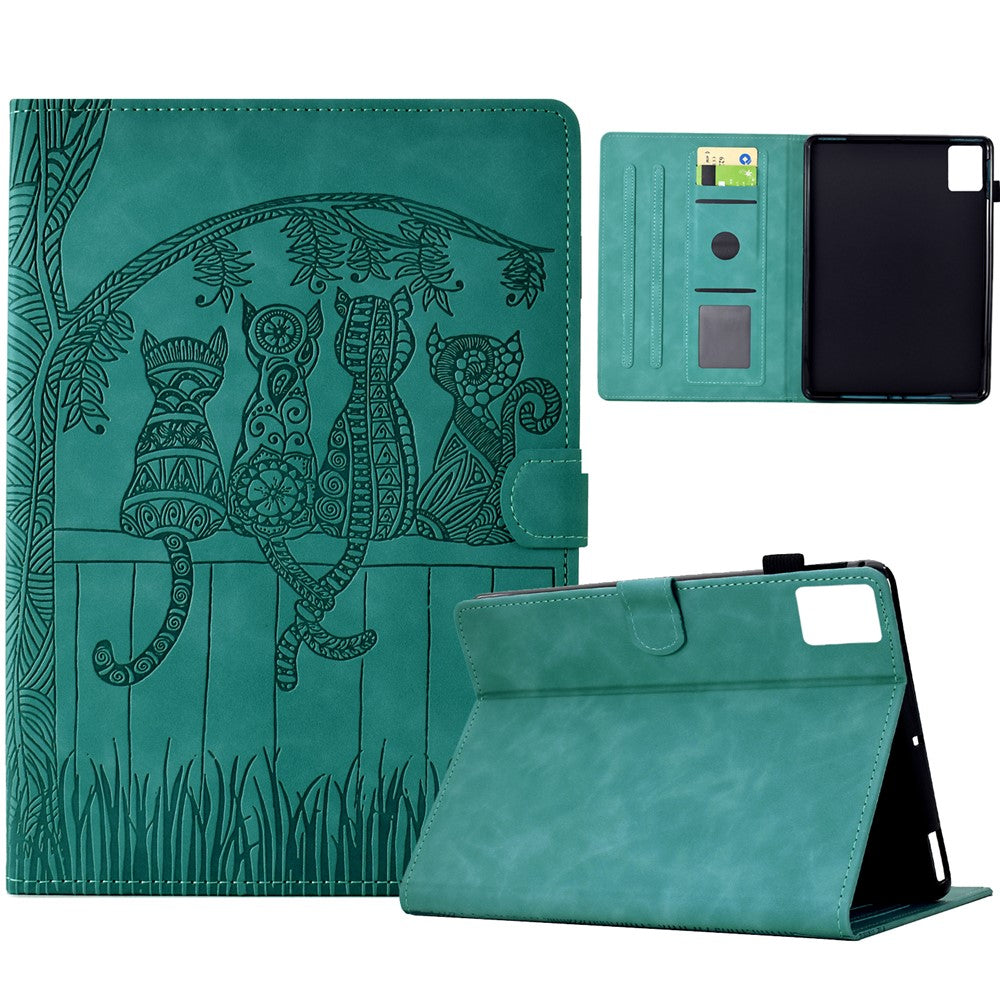 For Lenovo Xiaoxin Pad 11 2025 Case Cats Imprinted PU Leather Card Slots Tablet Cover - Baby Blue