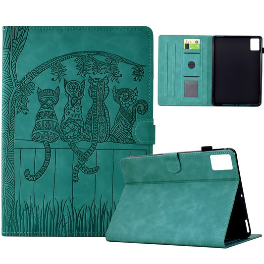 For Lenovo Xiaoxin Pad 11 2025 Case Cats Imprinted PU Leather Card Slots Tablet Cover - Baby Blue