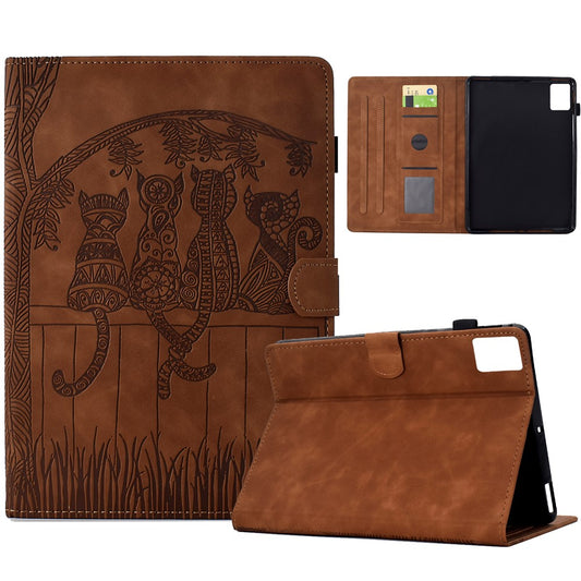 For Lenovo Xiaoxin Pad 11 2025 Case Cats Imprinted PU Leather Card Slots Tablet Cover - Brown