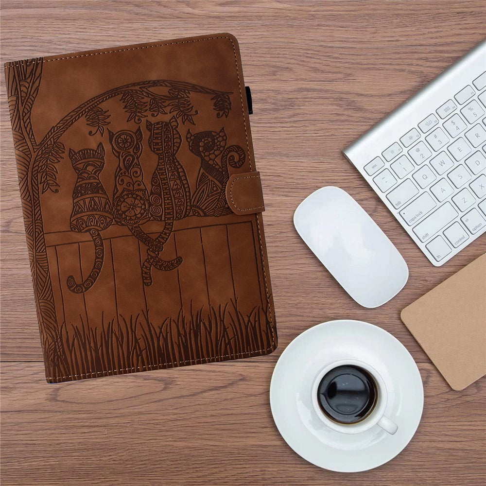 For Lenovo Xiaoxin Pad 11 2025 Case Cats Imprinted PU Leather Card Slots Tablet Cover - Brown