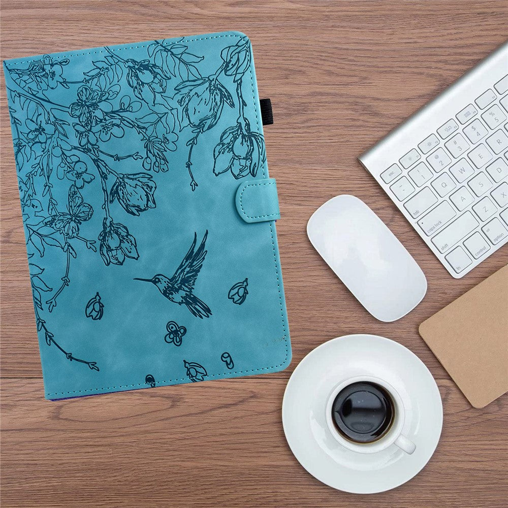 For Lenovo Xiaoxin Pad 11 2025 Case Flower Bird Imprinted Card Holder Leather Tablet Cover - Baby Blue
