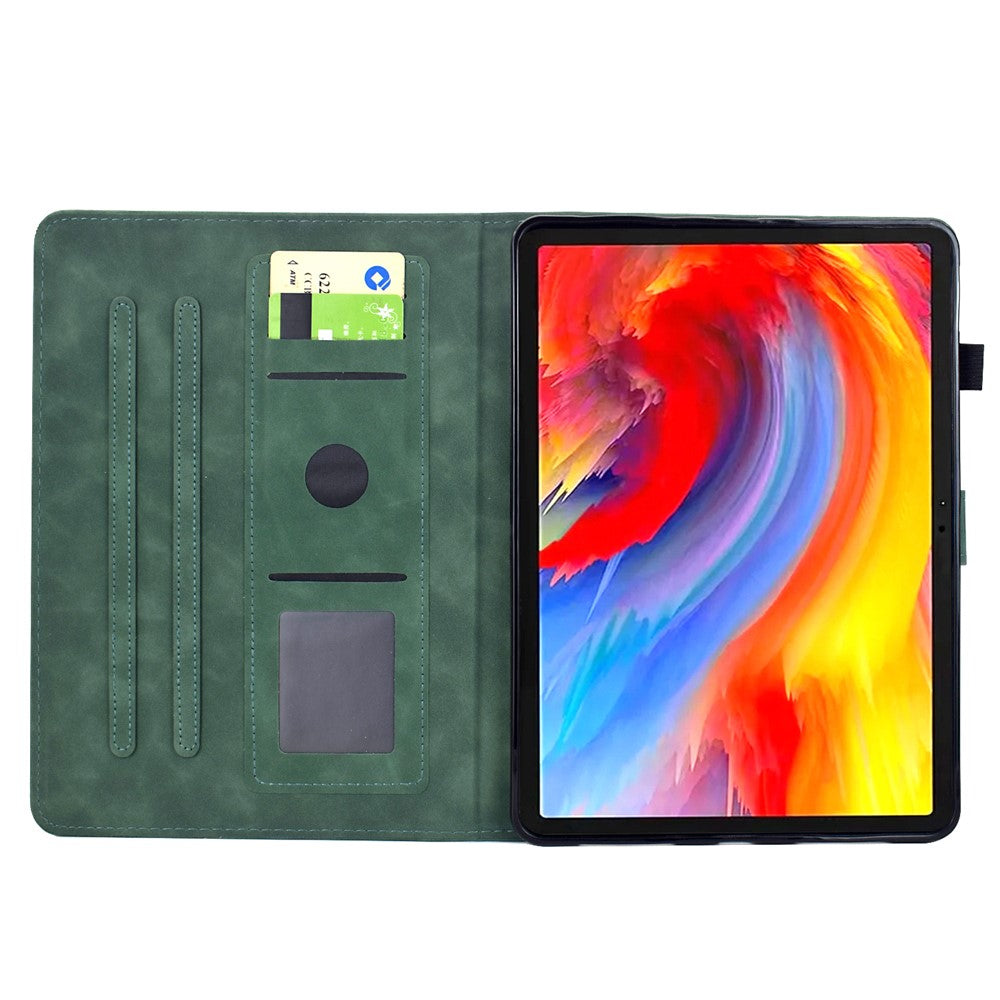 For Lenovo Xiaoxin Pad 11 2025 Case Flower Bird Imprinted Card Holder Leather Tablet Cover - Green