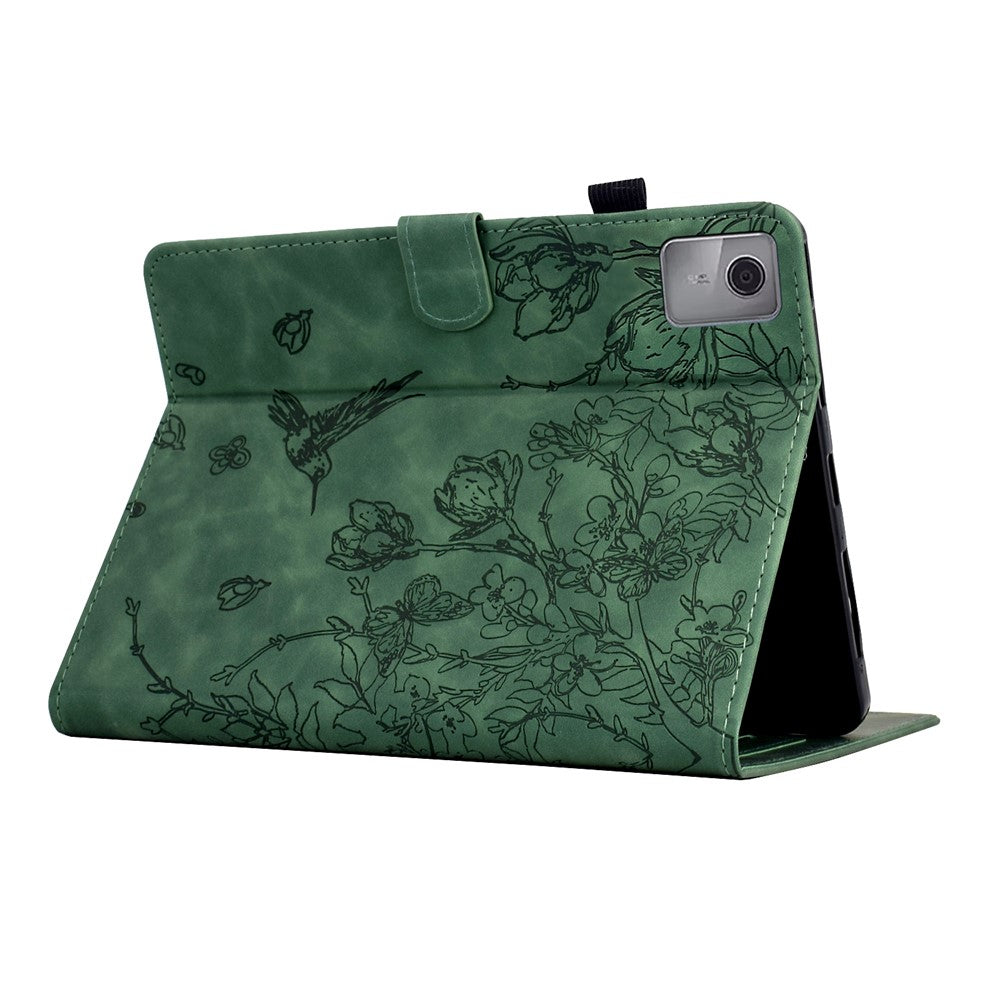 For Lenovo Xiaoxin Pad 11 2025 Case Flower Bird Imprinted Card Holder Leather Tablet Cover - Green