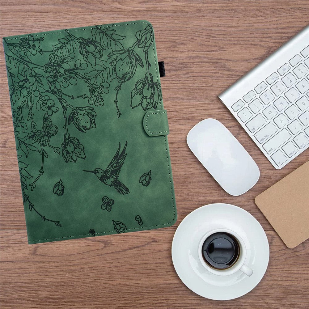 For Lenovo Xiaoxin Pad 11 2025 Case Flower Bird Imprinted Card Holder Leather Tablet Cover - Green