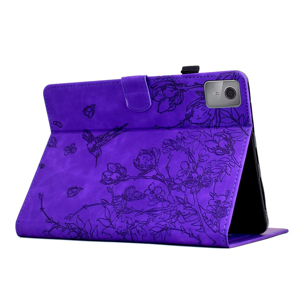 For Lenovo Xiaoxin Pad 11 2025 Case Flower Bird Imprinted Card Holder Leather Tablet Cover - Purple