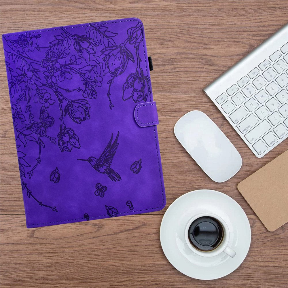 For Lenovo Xiaoxin Pad 11 2025 Case Flower Bird Imprinted Card Holder Leather Tablet Cover - Purple