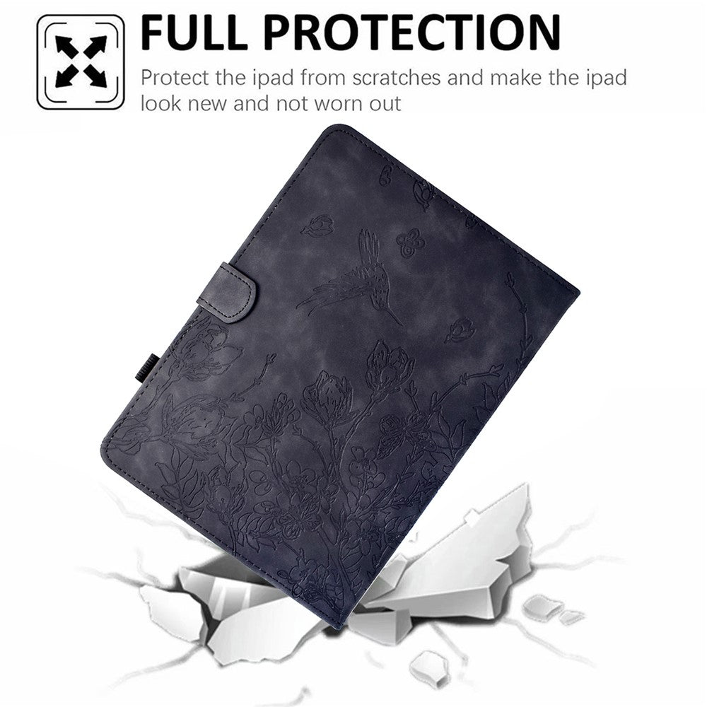 For Lenovo Xiaoxin Pad 11 2025 Case Flower Bird Imprinted Card Holder Leather Tablet Cover - Black