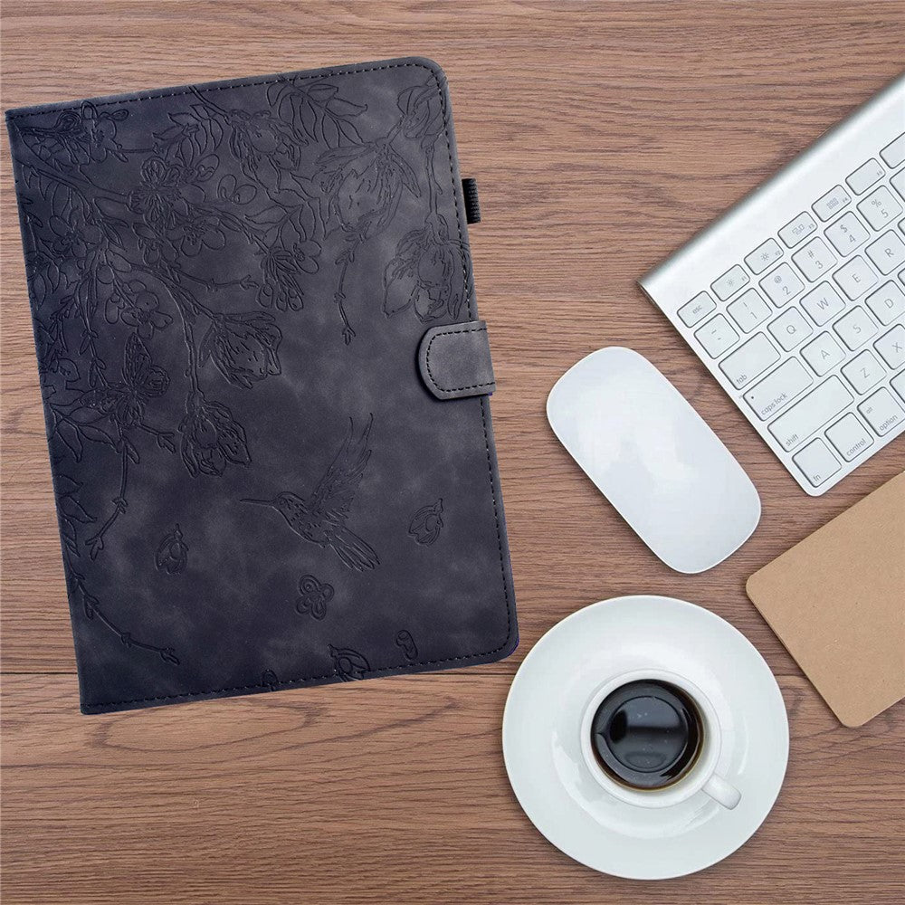 For Lenovo Xiaoxin Pad 11 2025 Case Flower Bird Imprinted Card Holder Leather Tablet Cover - Black