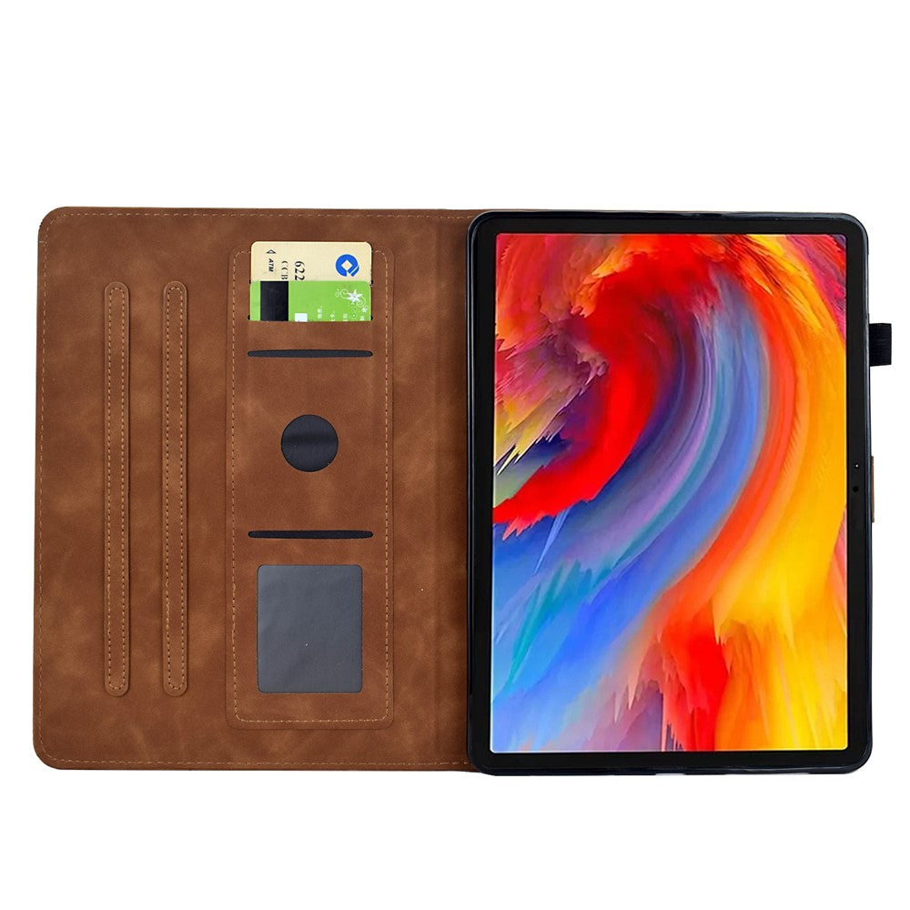 For Lenovo Xiaoxin Pad 11 2025 Case Flower Bird Imprinted Card Holder Leather Tablet Cover - Brown