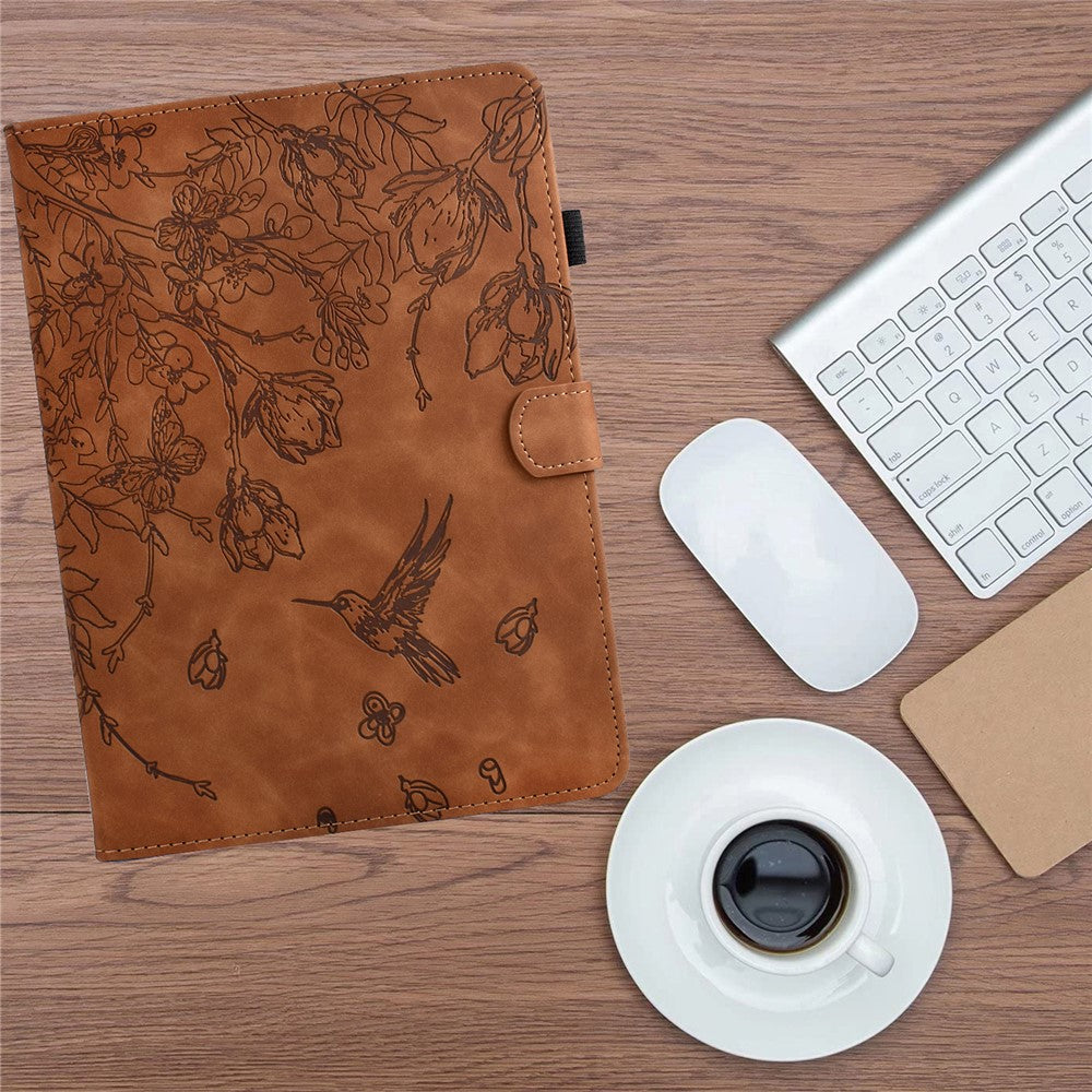For Lenovo Xiaoxin Pad 11 2025 Case Flower Bird Imprinted Card Holder Leather Tablet Cover - Brown