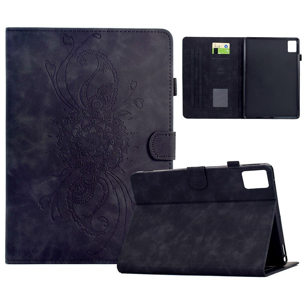 For Lenovo Xiaoxin Pad 11 2025 Case Mandala Imprinted Leather Tablet Cover with Card Slots - Black