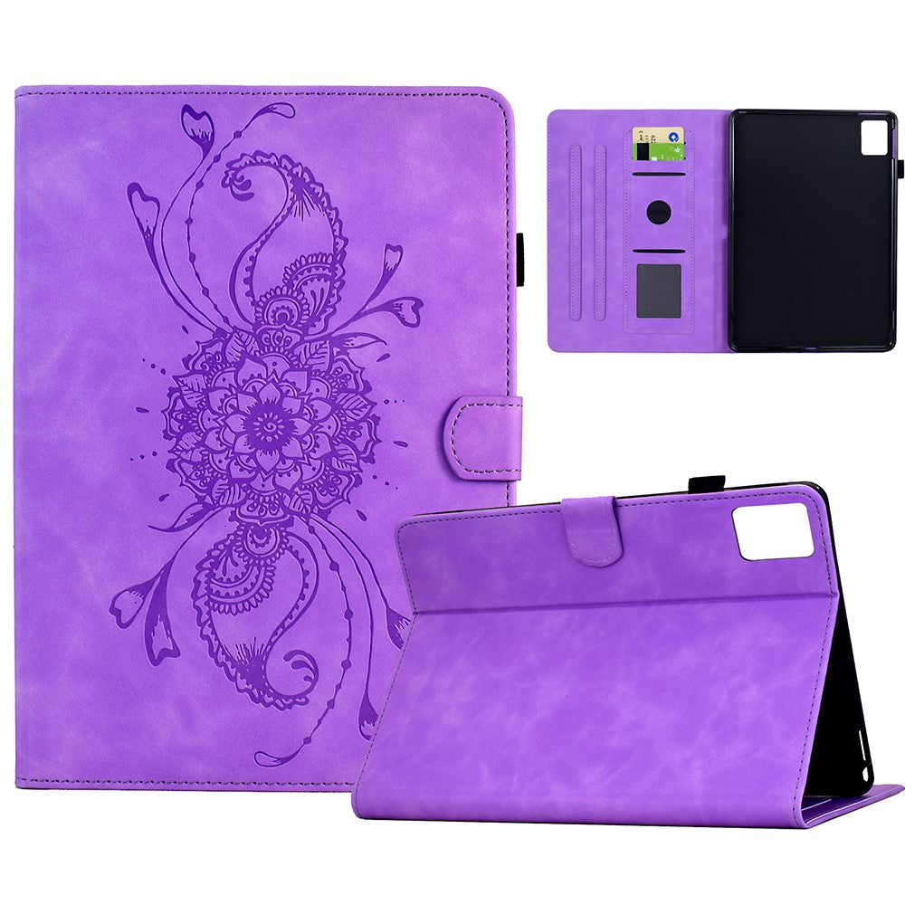 For Lenovo Xiaoxin Pad 11 2025 Case Mandala Imprinted Leather Tablet Cover with Card Slots - Purple