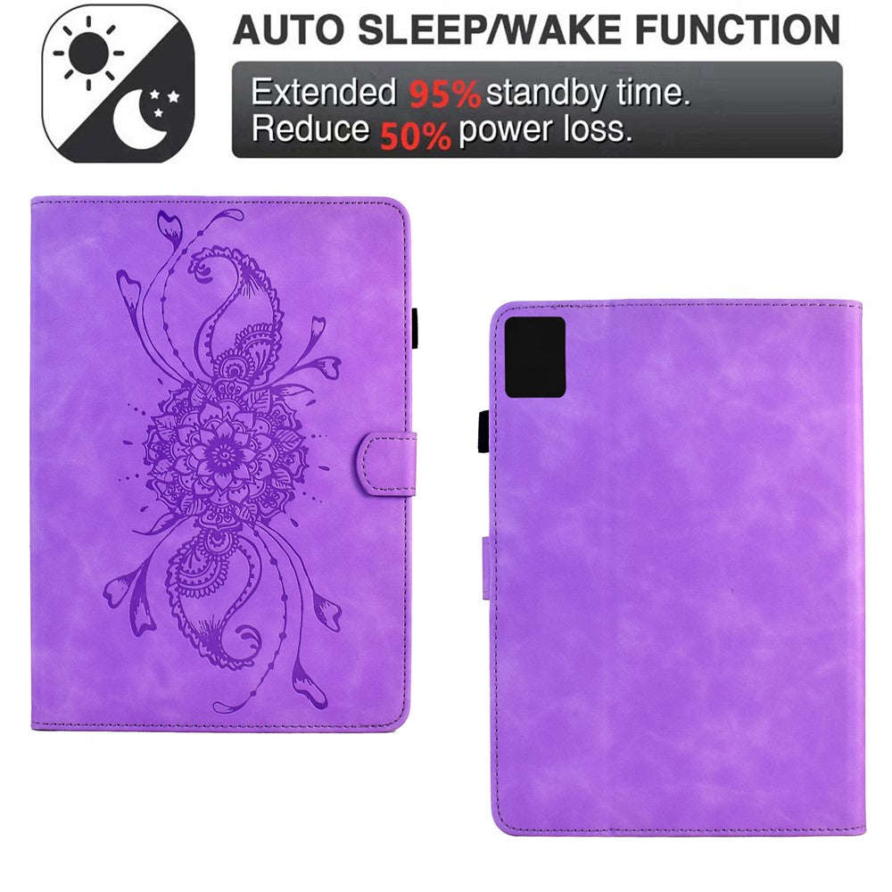 For Lenovo Xiaoxin Pad 11 2025 Case Mandala Imprinted Leather Tablet Cover with Card Slots - Purple