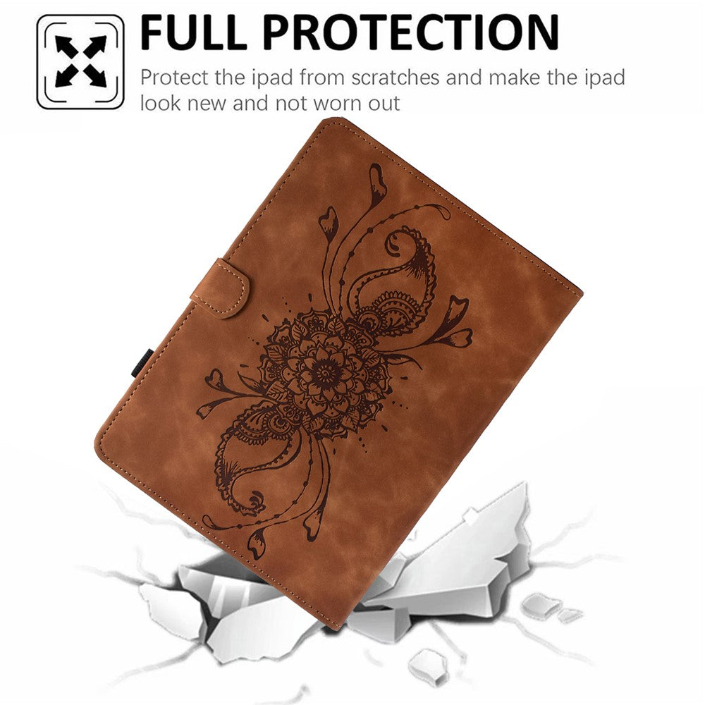 For Lenovo Xiaoxin Pad 11 2025 Case Mandala Imprinted Leather Tablet Cover with Card Slots - Brown