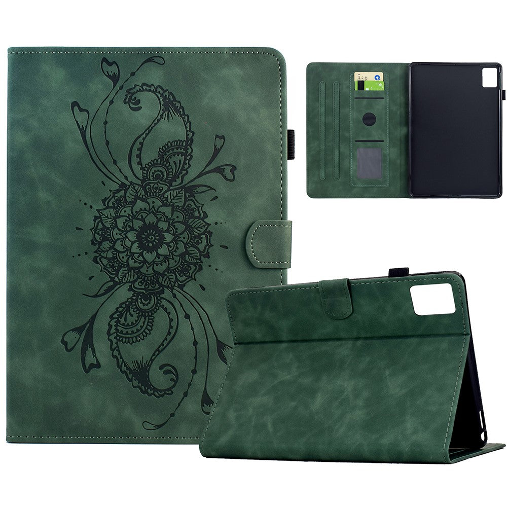 For Lenovo Xiaoxin Pad 11 2025 Case Mandala Imprinted Leather Tablet Cover with Card Slots - Green