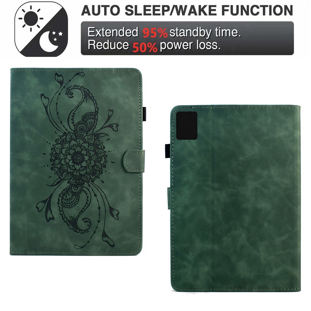 For Lenovo Xiaoxin Pad 11 2025 Case Mandala Imprinted Leather Tablet Cover with Card Slots - Green