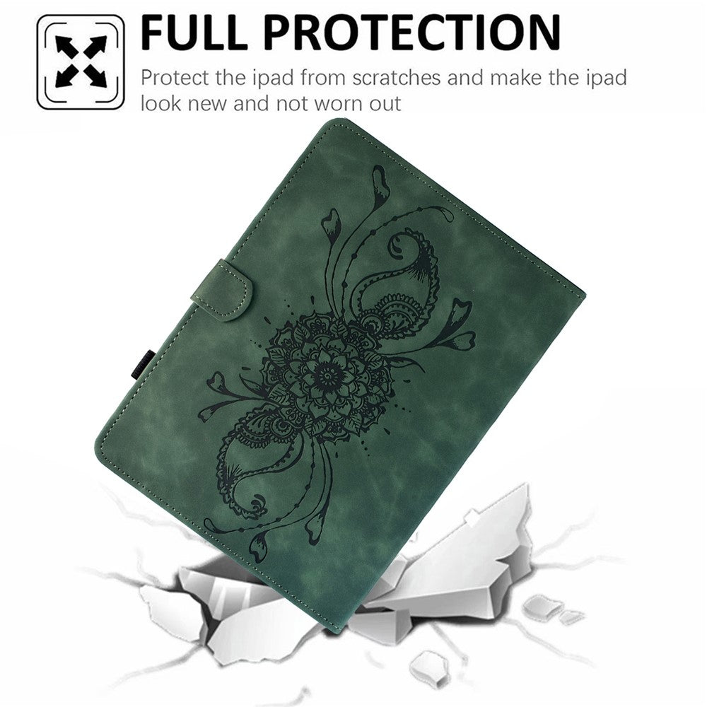 For Lenovo Xiaoxin Pad 11 2025 Case Mandala Imprinted Leather Tablet Cover with Card Slots - Green