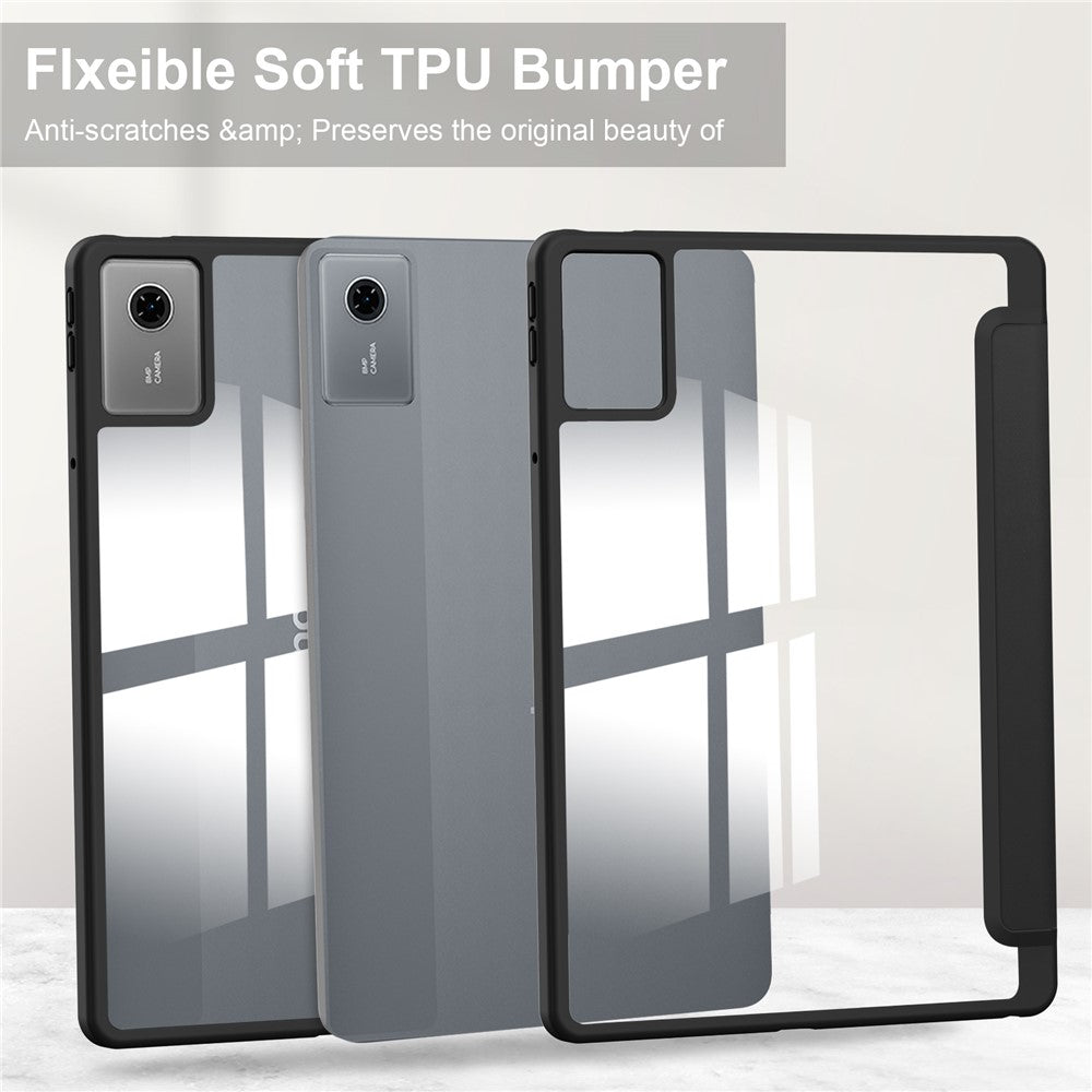 For Lenovo Xiaoxin Pad 11 2025  /  Idea Tab (TB336ZU  /  TB336FU) Case Clear Acrylic Leather Tablet Cover Support Auto Sleep  /  Wake - Black