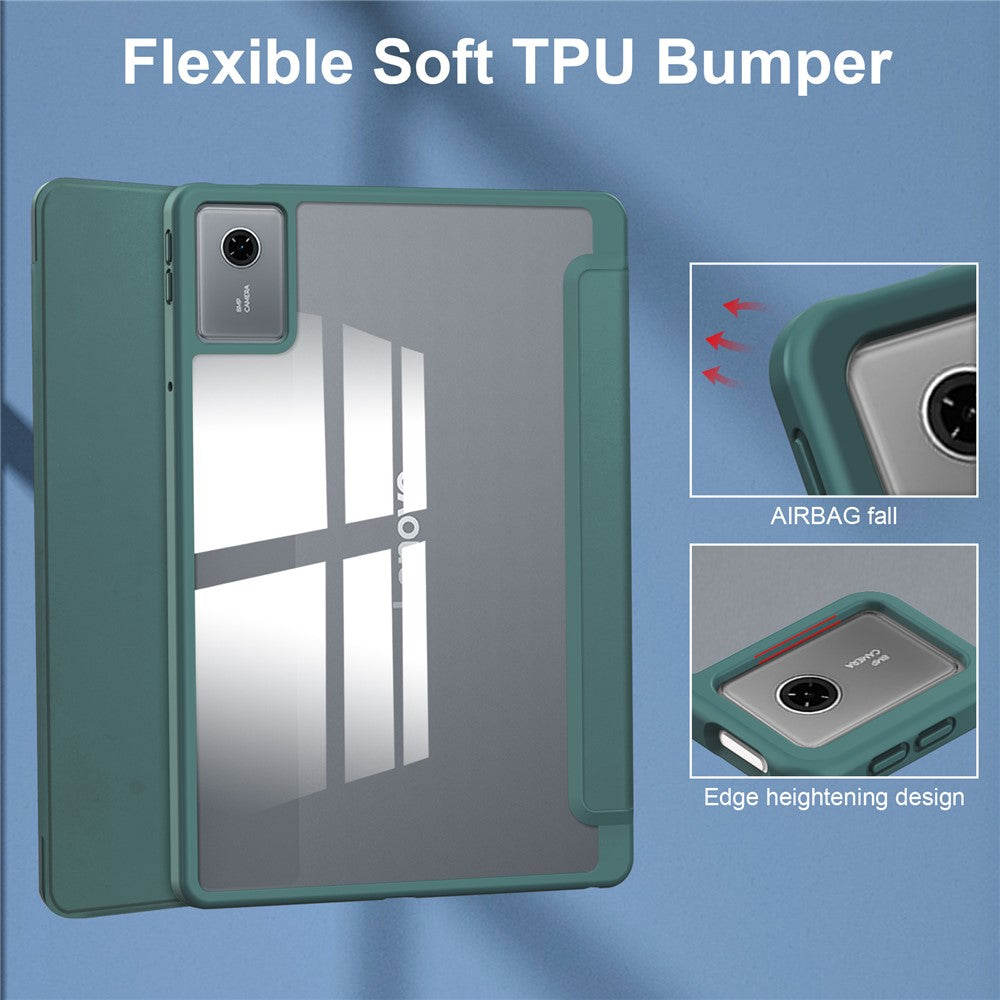 For Lenovo Xiaoxin Pad 11 2025  /  Idea Tab (TB336ZU  /  TB336FU) Case Clear Acrylic Leather Tablet Cover Support Auto Sleep  /  Wake - Green