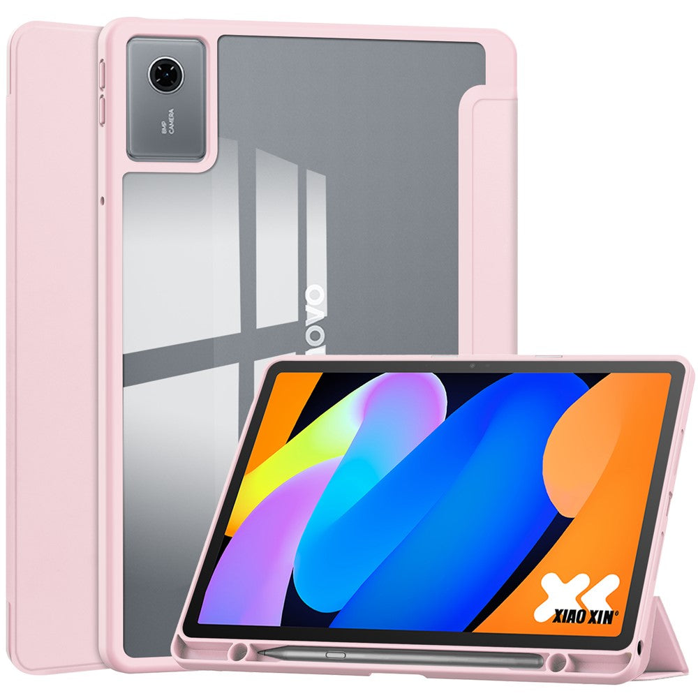 For Lenovo Xiaoxin Pad 11 2025  /  Idea Tab (TB336ZU  /  TB336FU) Case Clear Acrylic Leather Tablet Cover Support Auto Sleep  /  Wake - Pink
