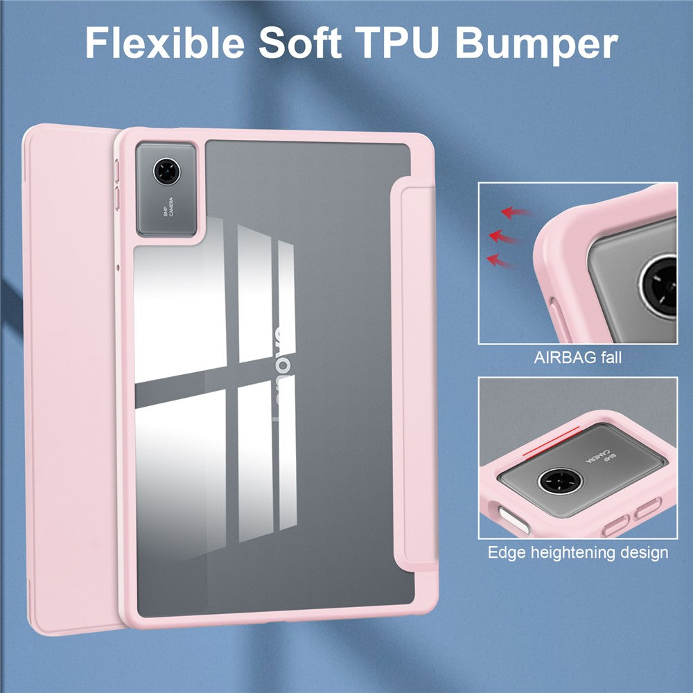For Lenovo Xiaoxin Pad 11 2025  /  Idea Tab (TB336ZU  /  TB336FU) Case Clear Acrylic Leather Tablet Cover Support Auto Sleep  /  Wake - Pink