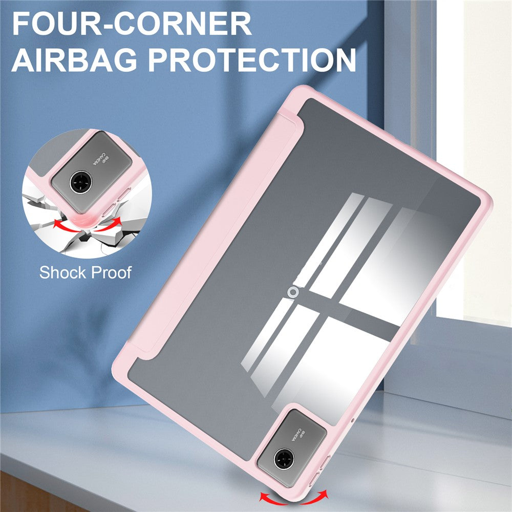 For Lenovo Xiaoxin Pad 11 2025  /  Idea Tab (TB336ZU  /  TB336FU) Case Clear Acrylic Leather Tablet Cover Support Auto Sleep  /  Wake - Pink