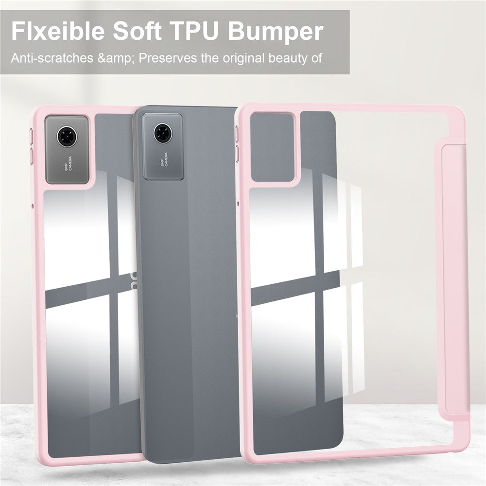 For Lenovo Xiaoxin Pad 11 2025  /  Idea Tab (TB336ZU  /  TB336FU) Case Clear Acrylic Leather Tablet Cover Support Auto Sleep  /  Wake - Pink