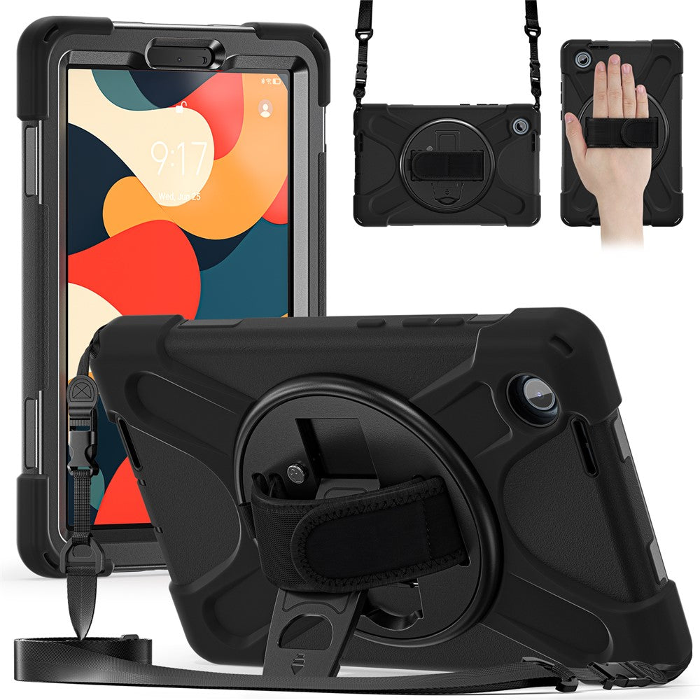 For Lenovo Tab K9 / Tab One Kickstand Case TPU PC Silicone Tablet Cover with Shoulder Strap - Black