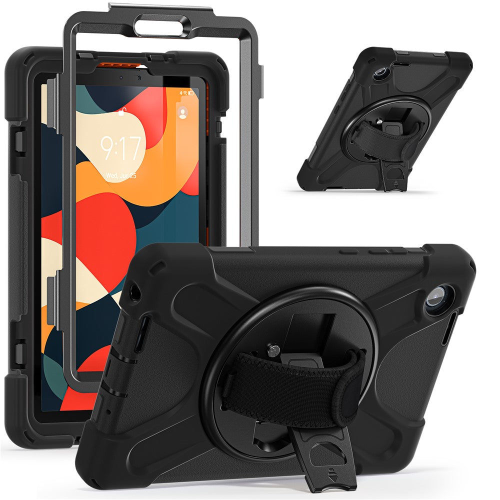 For Lenovo Tab K9 / Tab One Kickstand Case TPU PC Silicone Tablet Cover with Shoulder Strap - Black