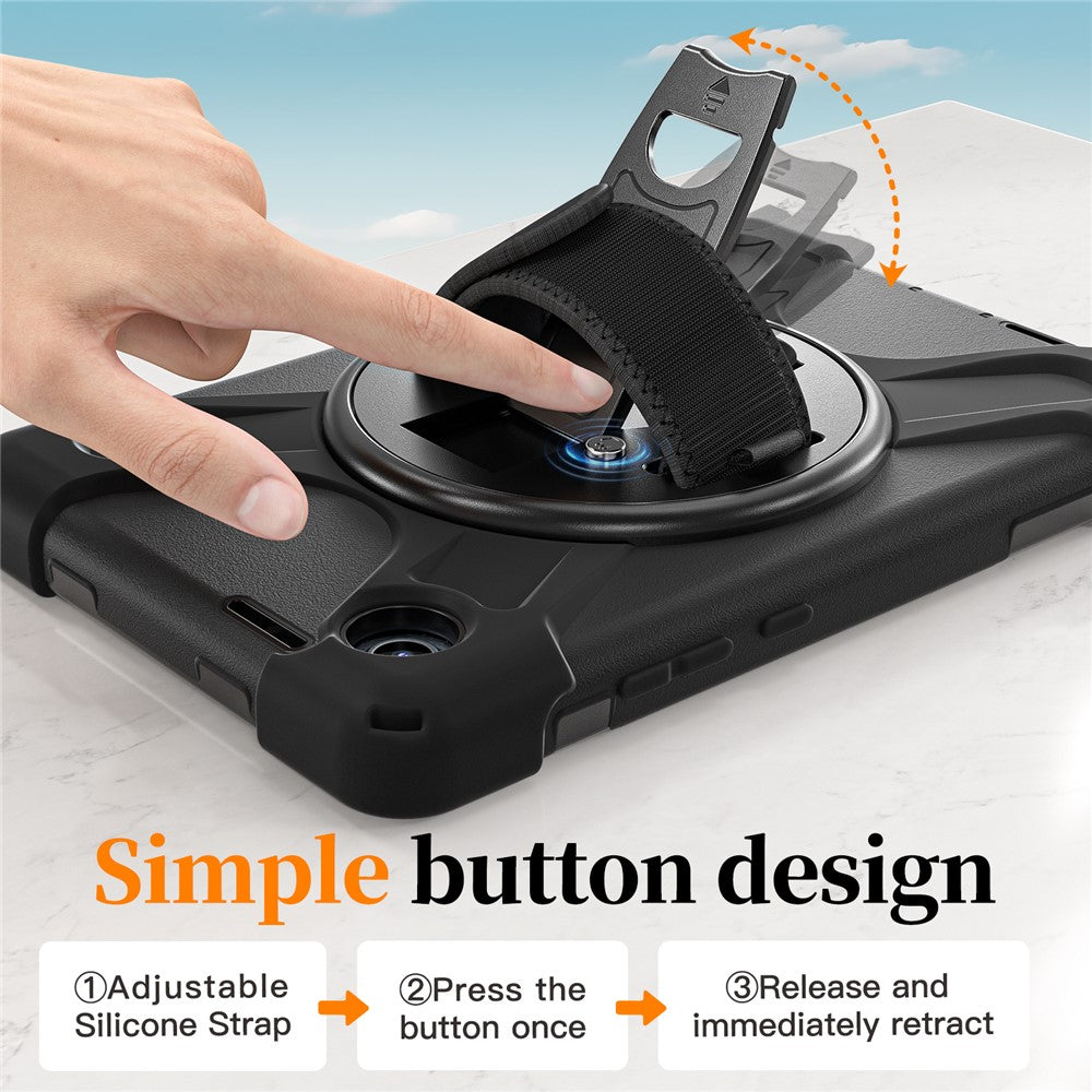 For Lenovo Tab K9 / Tab One Kickstand Case TPU PC Silicone Tablet Cover with Shoulder Strap - Black