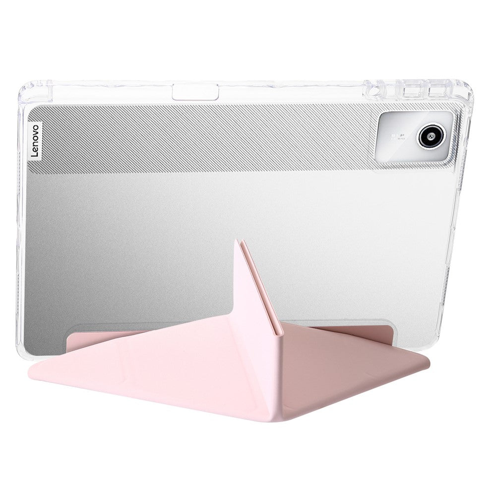 For Lenovo Xiaoxin Pad 11 2025 / Idea Tab (TB336ZU / TB336FU) Case PU Leather Origami Stand Clear Tablet Cover - Pink