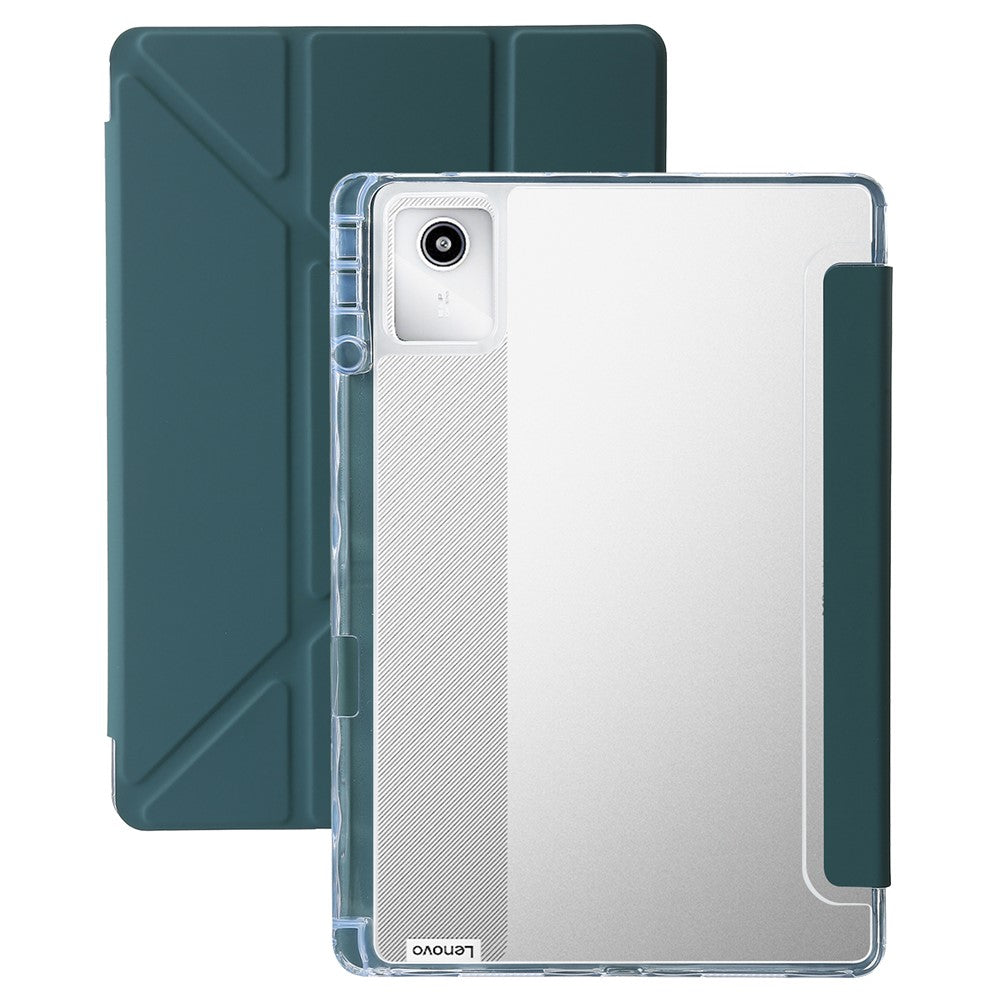 For Lenovo Xiaoxin Pad 11 2025 / Idea Tab (TB336ZU / TB336FU) Case PU Leather Origami Stand Clear Tablet Cover - Blackish Green