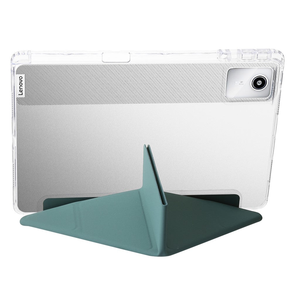 For Lenovo Xiaoxin Pad 11 2025 / Idea Tab (TB336ZU / TB336FU) Case PU Leather Origami Stand Clear Tablet Cover - Blackish Green