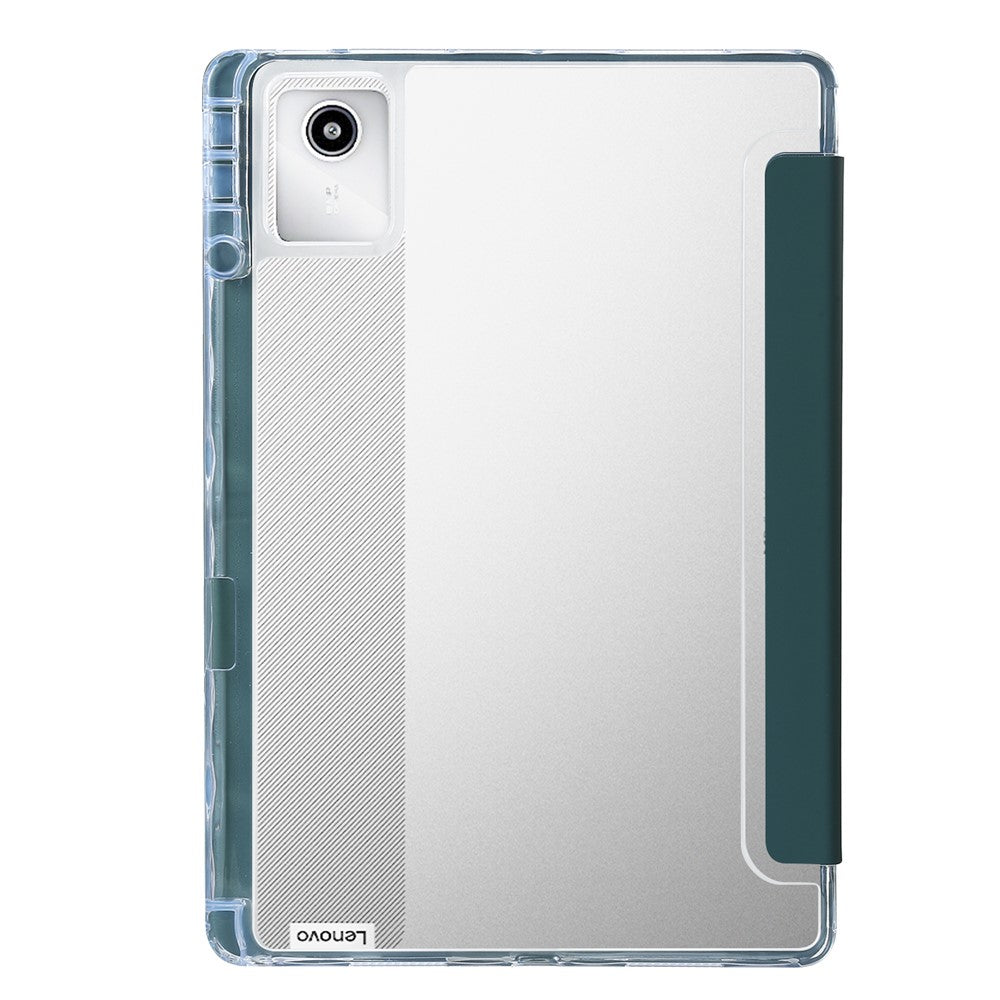 For Lenovo Xiaoxin Pad 11 2025 / Idea Tab (TB336ZU / TB336FU) Case PU Leather Origami Stand Clear Tablet Cover - Blackish Green