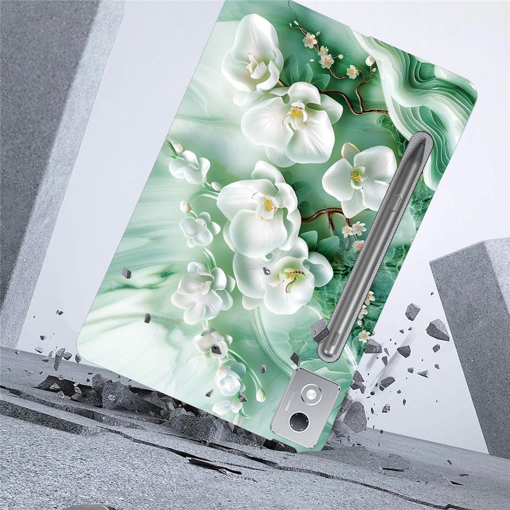 For Lenovo Tab P12 Pro 12.7 2025  /  Xiaoxin Pad Pro 12.7 (2025) Case Pattern Printing Slim Soft TPU Tablet Cover - Jade Flower