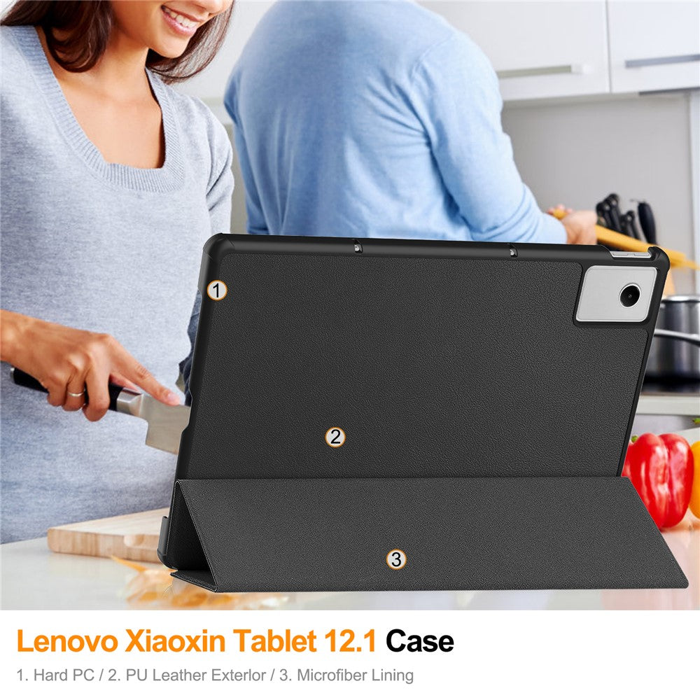 For Lenovo Xiaoxin Pad 2025 12.1 inch Case Anti-Drop Leather Stand Tablet Cover - Black