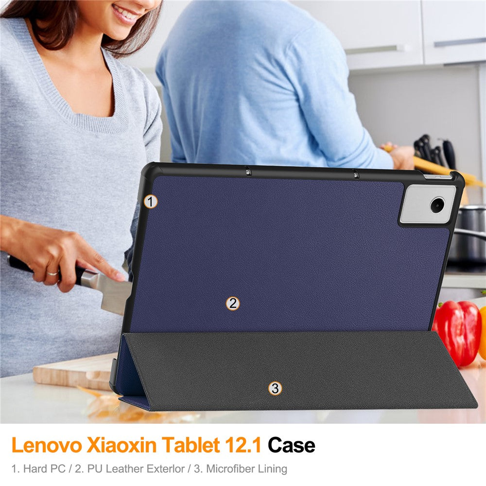 For Lenovo Xiaoxin Pad 2025 12.1 inch Case Anti-Drop Leather Stand Tablet Cover - Blue