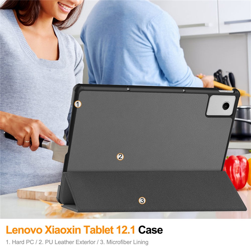 For Lenovo Xiaoxin Pad 2025 12.1 inch Case Anti-Drop Leather Stand Tablet Cover - Grey