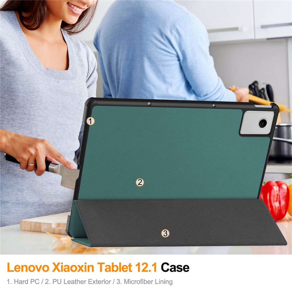 For Lenovo Xiaoxin Pad 2025 12.1 inch Case Anti-Drop Leather Stand Tablet Cover - Blackish Green