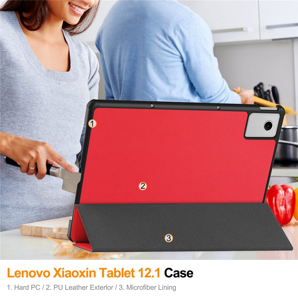 For Lenovo Xiaoxin Pad 2025 12.1 inch Case Anti-Drop Leather Stand Tablet Cover - Red