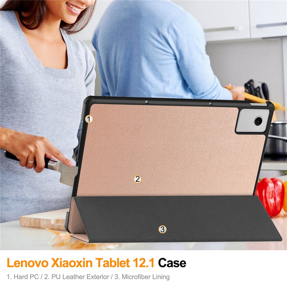 For Lenovo Xiaoxin Pad 2025 12.1 inch Case Anti-Drop Leather Stand Tablet Cover - Rose Gold