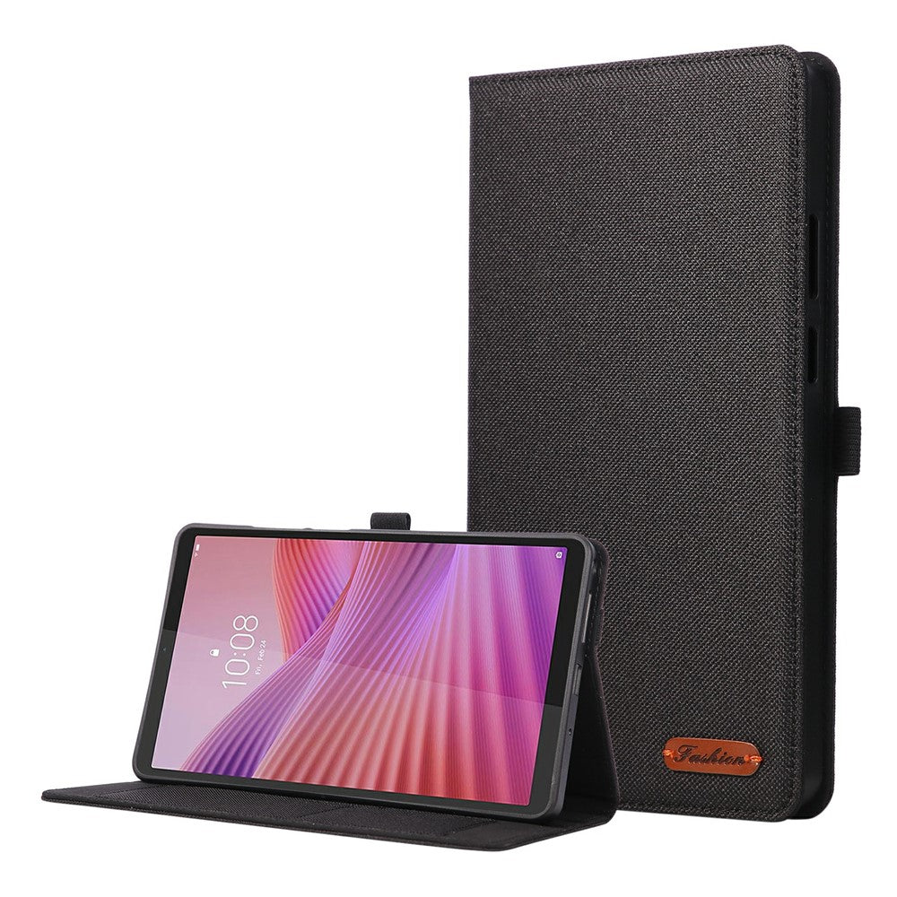 For Lenovo Tab K9 / Tab One Case with Stand Card Holder Cloth Texture Leather Tablet Cover - Black