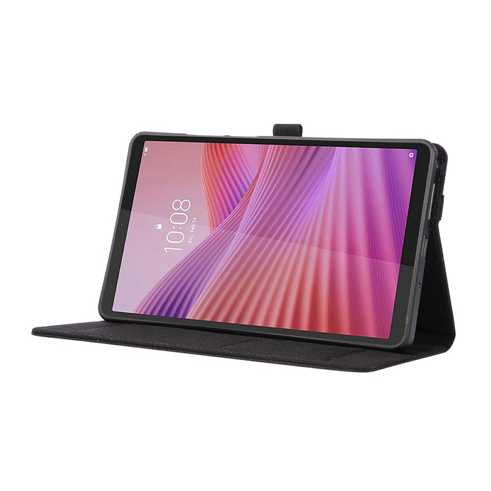 For Lenovo Tab K9 / Tab One Case with Stand Card Holder Cloth Texture Leather Tablet Cover - Black